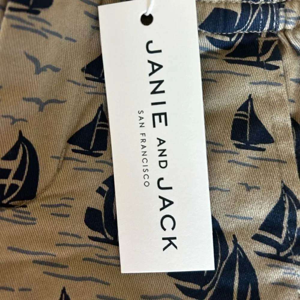 Janie and Jack Beige and Navy Sailboat Shorts
